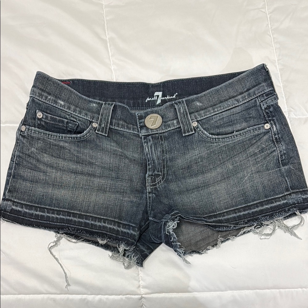 7 For All Mankind Black Jean Shorts Distressed Hem